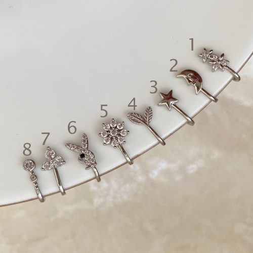 پیرسینگ های فیک نقره ای نگینی گل و ستاره و ماه و برگ