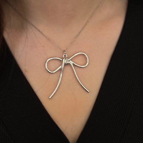 گردنبند نقره ای پاپیون استیل