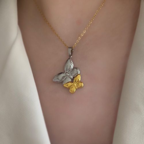 گردنبند پروانه های طلایی و نقره ای
