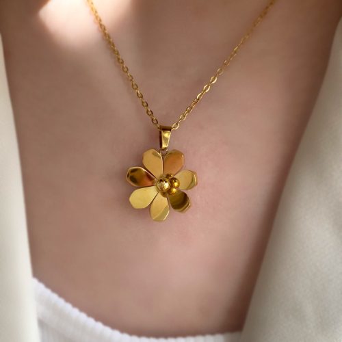 گردنبند گل طلایی استیل