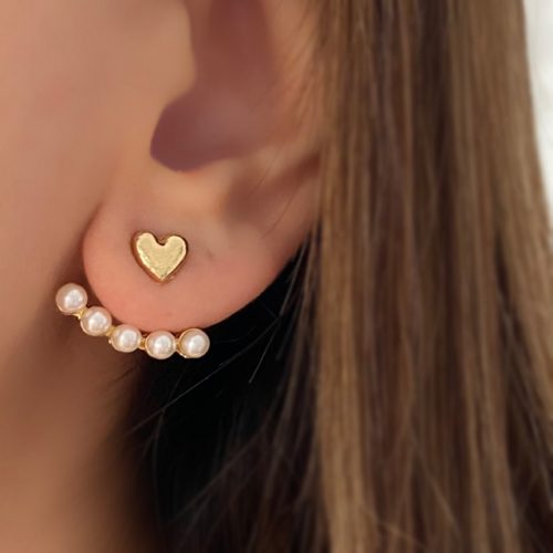 گوشواره قلب طلایی و مروارید های کوچک