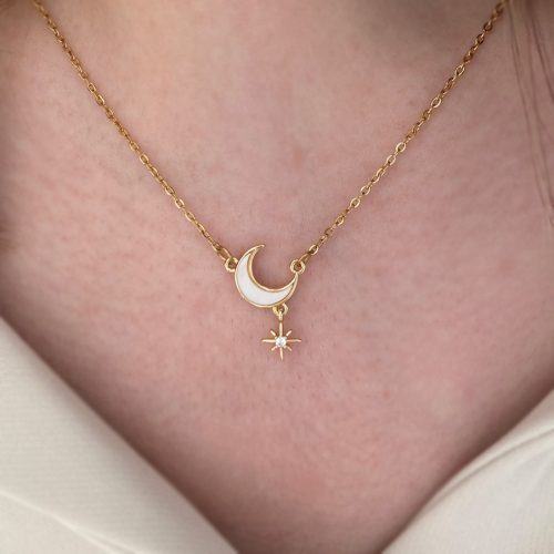 گردنبند ماه و ستاره طلایی و سفید