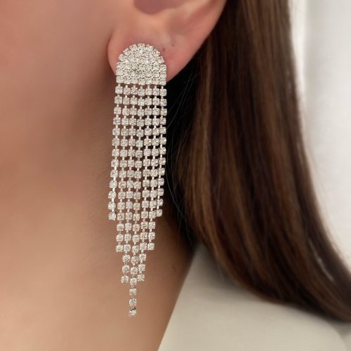 گوشواره آویز مجلسی نگینی نقره ای