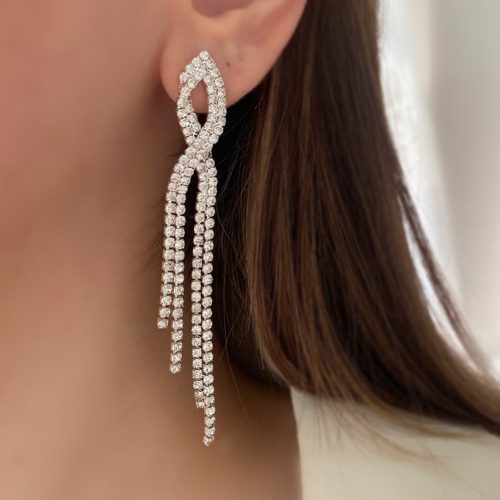 گوشواره آویز مجلسی نگینی نقره ای طرح ماهی