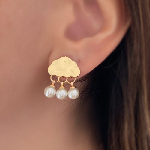 گوشواره ابر طلایی با سه مروارید مینیمال