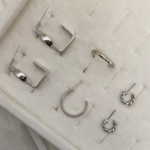 گوشواره پک سه تایی نقره ای ساده