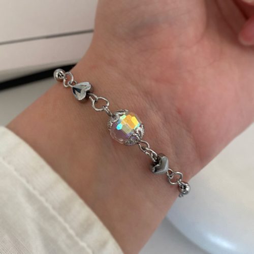 دستبند استیل با گوی رنگی و قلب