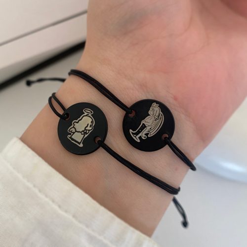 دستبند نخی ست دو نفره مشکی دختر و پسر فرشته و لوسیفر