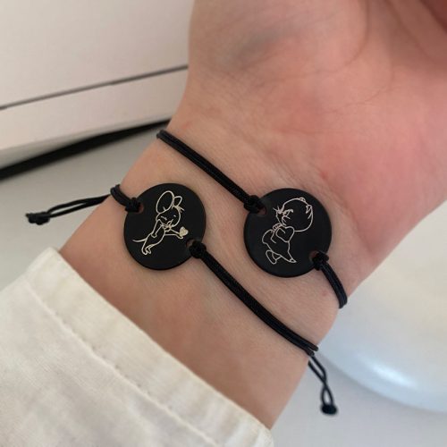 دستبند نخی ست دو نفره مشکی موش و گربه