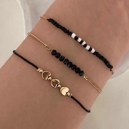 دستبند پک سه تایی مشکی و طلایی