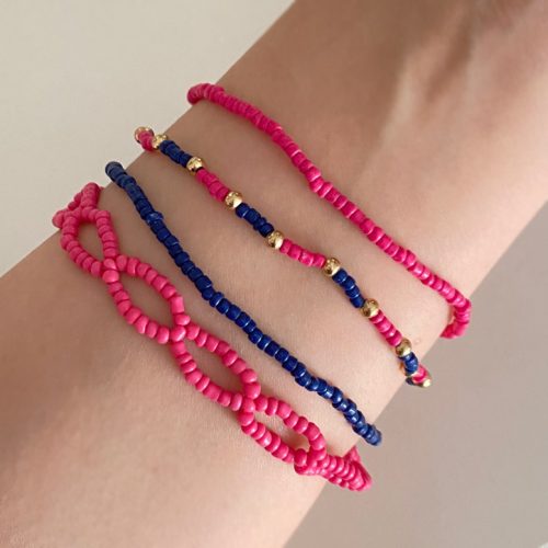 دستبند پک چهار تایی آبی و صورتی منجوقی