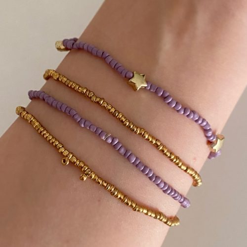 دستبند پک چهار تایی بنفش و طلایی