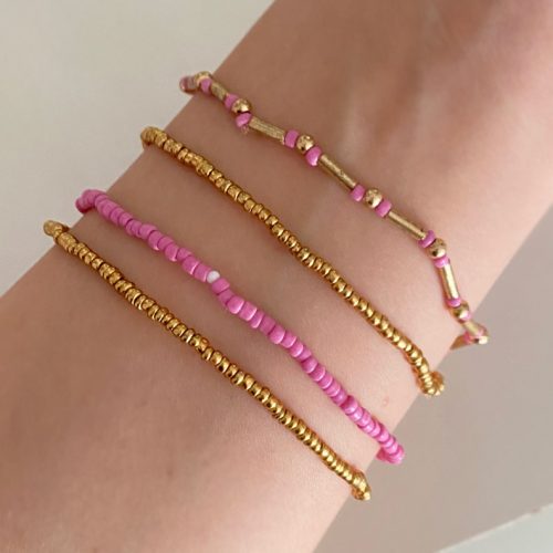 دستبند پک چهار تایی صورتی و طلایی