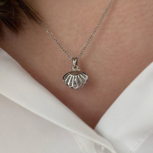 گردنبند صدف و مروارید بازشو نقره ای