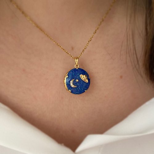 گردنبند لاکت طرح آسمان آبی طلایی