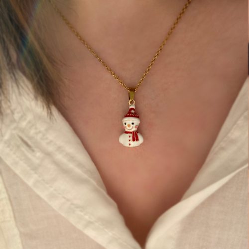 گردنبند کریسمسی آدم برفی با شال قرمز