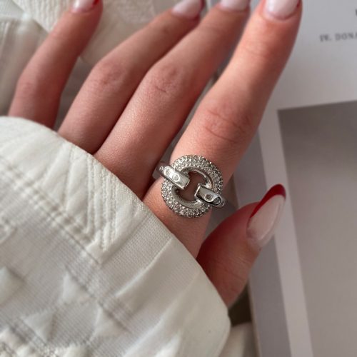 انگشتر دونات نقره ای نگینی