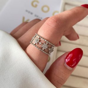 انگشتر ستاره های نقره ای قاب دار سایز 7