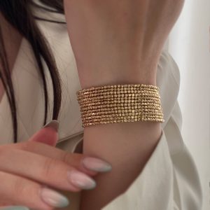 دستبند چند لاین طلایی فری سایز