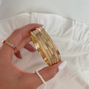 النگو طلایی رنگ ثابت سایز 3 خط و نقطه