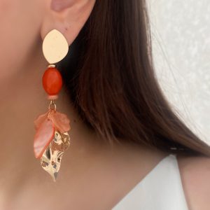 گوشواره برگ های گلبهی و طلایی